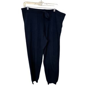 Allude Womens Large Navy Wool Cashmere Knit Pants Straight Leg Pull On